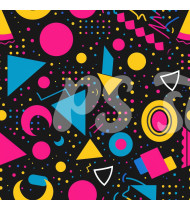 80s and 90s Seamless Pattern in Modern Flat Line Style - Hand-Drawn Vector Illustration