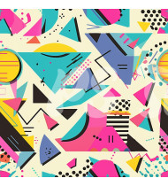 80s and 90s Seamless Pattern in Modern Flat Line Style - Hand-Drawn Vector Illustration