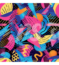 80s and 90s Seamless Pattern in Modern Flat Line Style - Hand-Drawn Vector Illustration