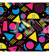 80s and 90s Seamless Pattern in Modern Flat Line Style - Hand-Drawn Vector Illustration