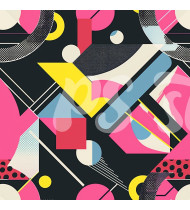 80s and 90s Seamless Pattern in Modern Flat Line Style - Hand-Drawn Vector Illustration