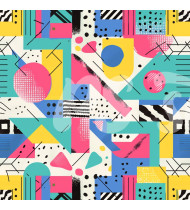 80s and 90s Seamless Pattern in Modern Flat Line Style - Hand-Drawn Vector Illustration