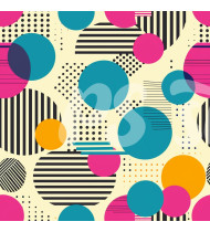 80s and 90s Seamless Pattern in Modern Flat Line Style - Hand-Drawn Vector Illustration