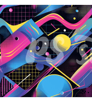 80s and 90s Seamless Pattern in Modern Flat Line Style - Hand-Drawn Vector Illustration