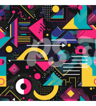 80s and 90s Seamless Pattern in Modern Flat Line Style - Hand-Drawn Vector Illustration