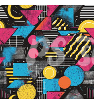 80s and 90s Seamless Pattern in Modern Flat Line Style - Hand-Drawn Vector Illustration