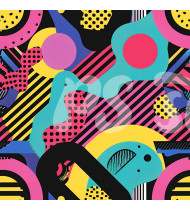 80s and 90s Seamless Pattern in Modern Flat Line Style - Hand-Drawn Vector Illustration