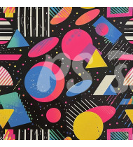 80s and 90s Seamless Pattern in Modern Flat Line Style - Hand-Drawn Vector Illustration