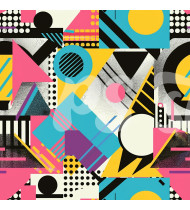 80s and 90s Seamless Pattern in Modern Flat Line Style - Hand-Drawn Vector Illustration