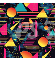 80s and 90s Seamless Pattern in Modern Flat Line Style - Hand-Drawn Vector Illustration