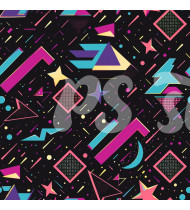 80s and 90s Seamless Pattern in Modern Flat Line Style - Hand-Drawn Vector Illustration