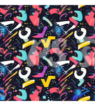 80s and 90s Seamless Pattern in Modern Flat Line Style - Hand-Drawn Vector Illustration