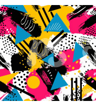 80s and 90s Seamless Pattern in Modern Flat Line Style - Hand-Drawn Vector Illustration