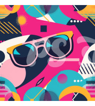 80s and 90s Seamless Pattern in Modern Flat Line Style - Hand-Drawn Vector Illustration