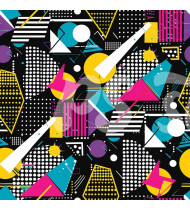 80s and 90s Seamless Pattern in Modern Flat Line Style - Hand-Drawn Vector Illustration