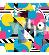 80s and 90s Seamless Pattern in Modern Flat Line Style - Hand-Drawn Vector Illustration