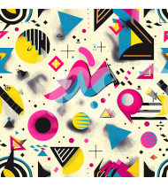 80s and 90s Seamless Pattern in Modern Flat Line Style - Hand-Drawn Vector Illustration