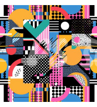 80s and 90s Seamless Pattern in Modern Flat Line Style - Hand-Drawn Vector Illustration