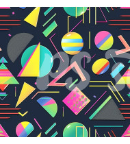 80s and 90s Seamless Pattern in Modern Flat Line Style - Hand-Drawn Vector Illustration