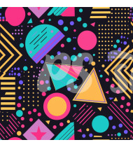 80s and 90s Seamless Pattern in Modern Flat Line Style - Hand-Drawn Vector Illustration