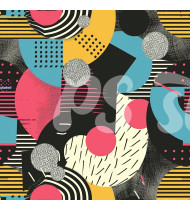 80s and 90s Seamless Pattern in Modern Flat Line Style - Hand-Drawn Vector Illustration