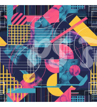 80s and 90s Seamless Pattern in Modern Flat Line Style - Hand-Drawn Vector Illustration