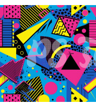 80s and 90s Seamless Pattern in Modern Flat Line Style - Hand-Drawn Vector Illustration