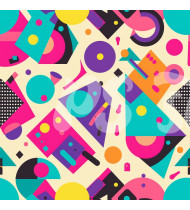 80s and 90s Seamless Pattern in Modern Flat Line Style - Hand-Drawn Vector Illustration