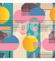 80s and 90s Seamless Pattern in Modern Flat Line Style - Hand-Drawn Vector Illustration