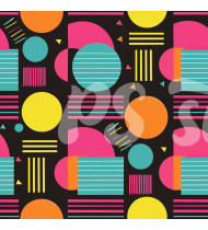 80s and 90s Seamless Pattern in Modern Flat Line Style - Hand-Drawn Vector Illustration