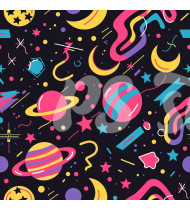 80s and 90s Seamless Pattern in Modern Flat Line Style - Hand-Drawn Vector Illustration