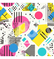 80s and 90s Seamless Pattern in Modern Flat Line Style - Hand-Drawn Vector Illustration