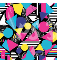 80s and 90s Seamless Pattern in Modern Flat Line Style - Hand-Drawn Vector Illustration