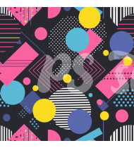 80s and 90s Seamless Pattern in Modern Flat Line Style - Hand-Drawn Vector Illustration