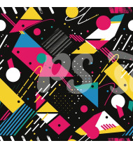 80s and 90s Seamless Pattern in Modern Flat Line Style - Hand-Drawn Vector Illustration