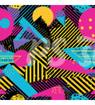 80s and 90s Seamless Pattern in Modern Flat Line Style - Hand-Drawn Vector Illustration