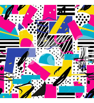 80s and 90s Seamless Pattern in Modern Flat Line Style - Hand-Drawn Vector Illustration