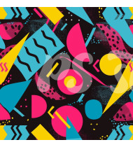 80s and 90s Seamless Pattern in Modern Flat Line Style - Hand-Drawn Vector Illustration