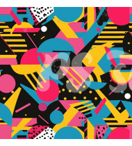 80s and 90s Seamless Pattern in Modern Flat Line Style - Hand-Drawn Vector Illustration