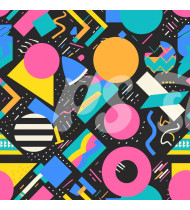 80s and 90s Seamless Pattern in Modern Flat Line Style - Hand-Drawn Vector Illustration