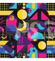 80s and 90s Seamless Pattern in Modern Flat Line Style - Hand-Drawn Vector Illustration