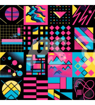 80s and 90s Seamless Pattern in Modern Flat Line Style - Hand-Drawn Vector Illustration