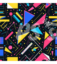 80s and 90s Seamless Pattern in Modern Flat Line Style - Hand-Drawn Vector Illustration