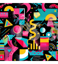 80s and 90s Seamless Pattern in Modern Flat Line Style - Hand-Drawn Vector Illustration