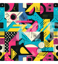 80s and 90s Seamless Pattern in Modern Flat Line Style - Hand-Drawn Vector Illustration