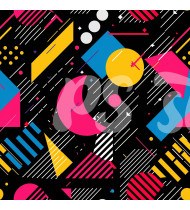 80s and 90s Seamless Pattern in Modern Flat Line Style - Hand-Drawn Vector Illustration