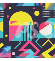 80s and 90s Seamless Pattern in Modern Flat Line Style - Hand-Drawn Vector Illustration