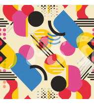 80s and 90s Seamless Pattern in Modern Flat Line Style - Hand-Drawn Vector Illustration