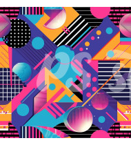 80s and 90s Seamless Pattern in Modern Flat Line Style - Hand-Drawn Vector Illustration