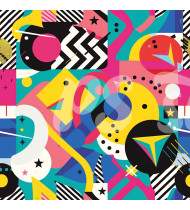 80s and 90s Seamless Pattern in Modern Flat Line Style - Hand-Drawn Vector Illustration